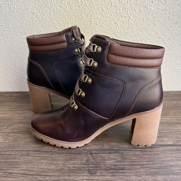 Timberland Allington 5” Hiker Heeled Boots Brown‎ Full Grain Leather Womens Sz 9 - Picture 4 of 7